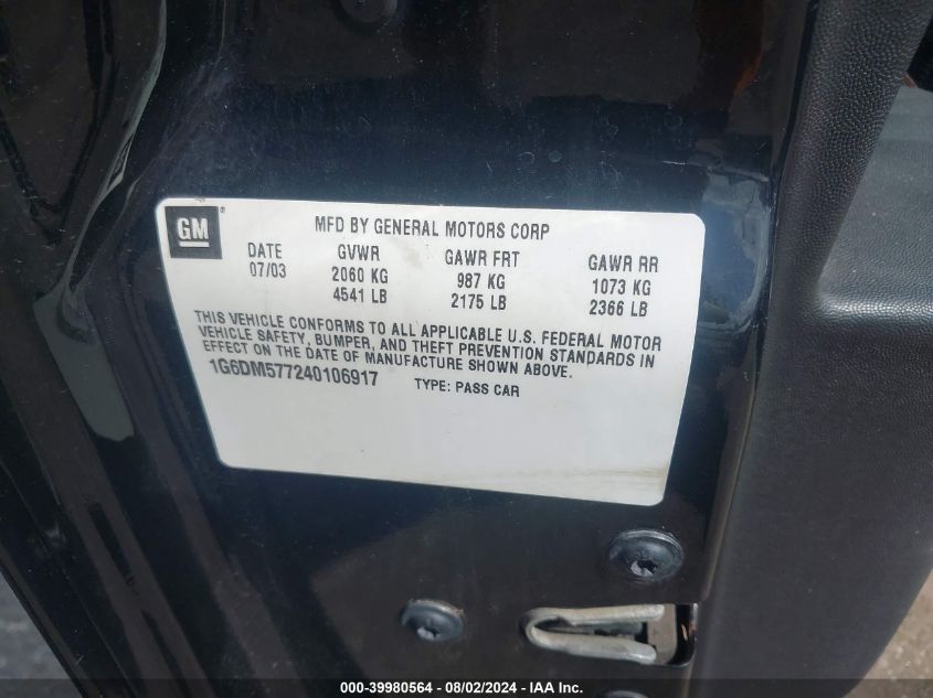 2004 Cadillac Cts VIN: 1G6DM577240106917 Lot: 39980564