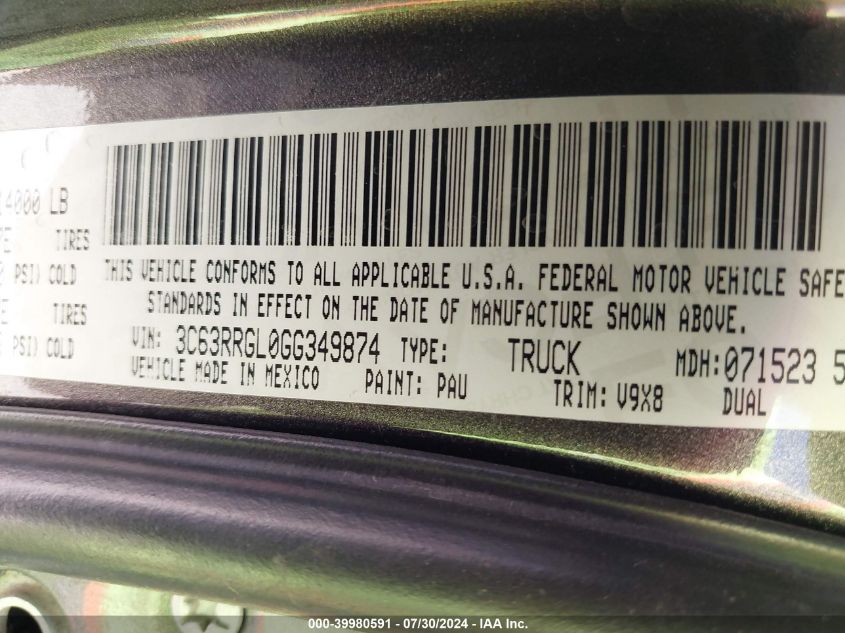 2016 Ram 3500 Tradesman VIN: 3C63RRGL0GG349874 Lot: 39980591