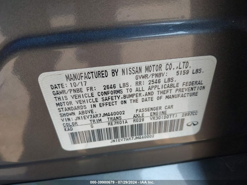 2018 Infiniti Q50 3.0T Luxe VIN: JN1EV7AR7JM440002 Lot: 39980679