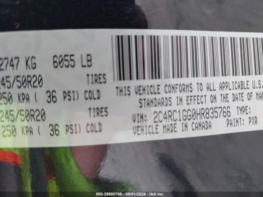 2017 CHRYSLER PACIFICA LIMITED - 2C4RC1GG0HR835766