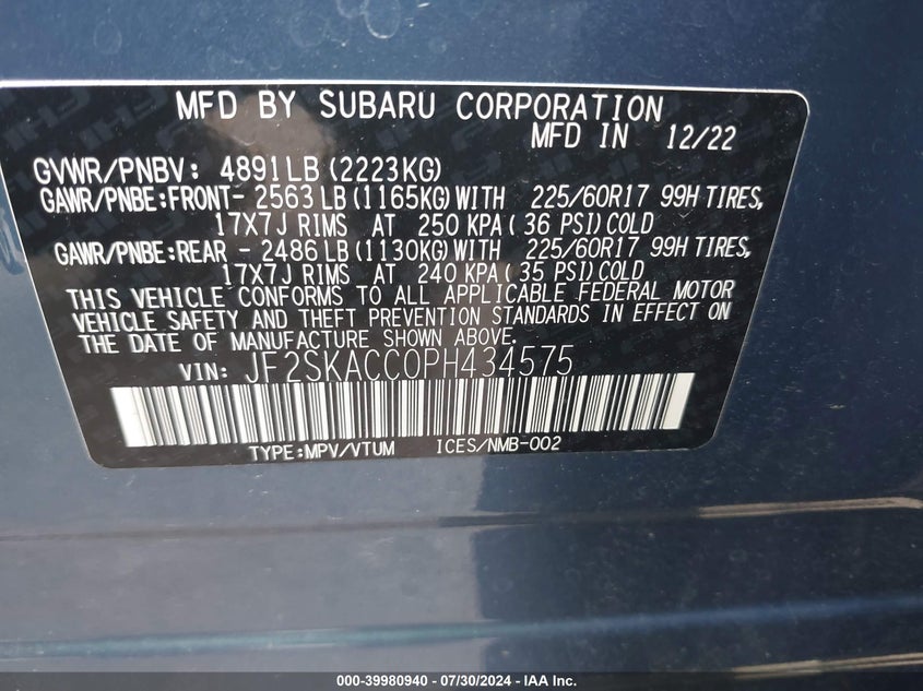 2023 SUBARU FORESTER - JF2SKACC0PH434575