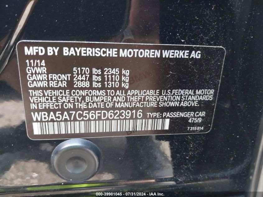 WBA5A7C56FD623916 2015 BMW 528I xDrive