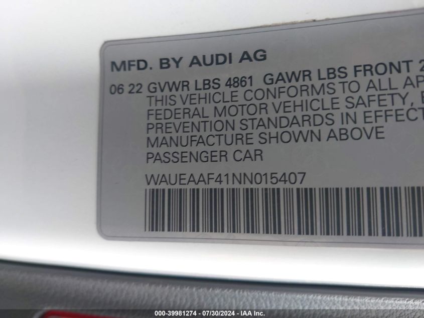 WAUEAAF41NN015407 Audi A4 PREMIUM PLUS 45 9