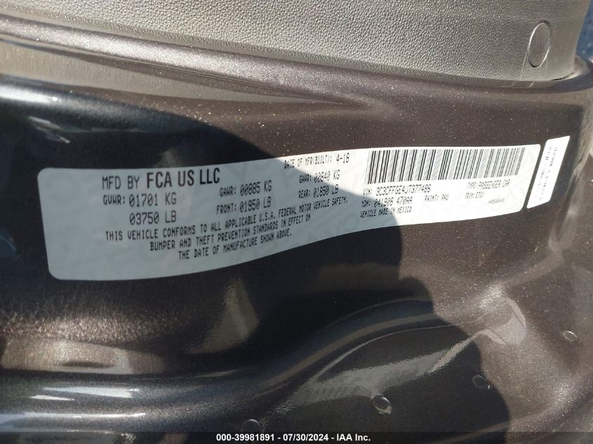 3C3CFFGE4JT377486 2018 Fiat 500E Battery Electric