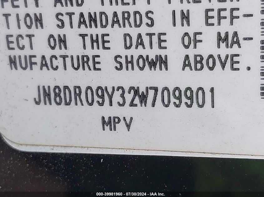 2002 Nissan Pathfinder Le/Se VIN: JN8DR09Y32W709901 Lot: 39981960