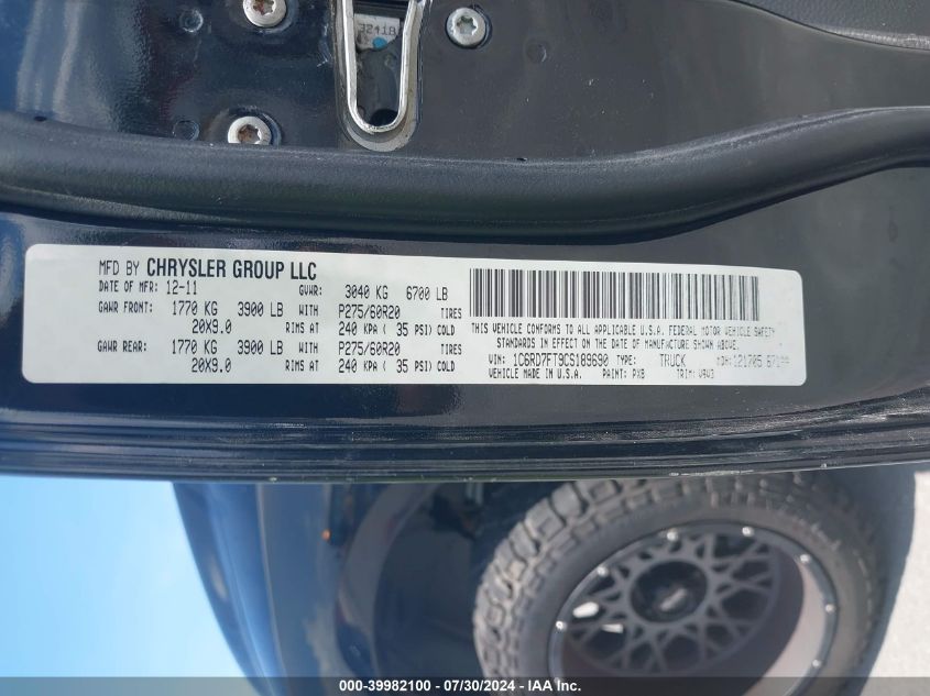 2012 Ram 1500 St VIN: 1C6RD7FT9CS189690 Lot: 39982100