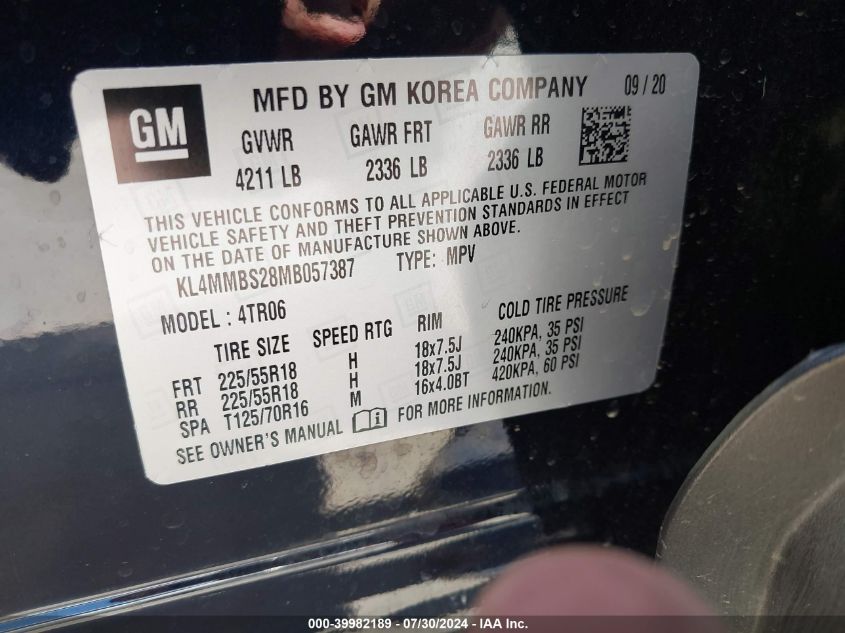 2021 Buick Encore Gx Fwd Preferred VIN: KL4MMBS28MB057387 Lot: 39982189