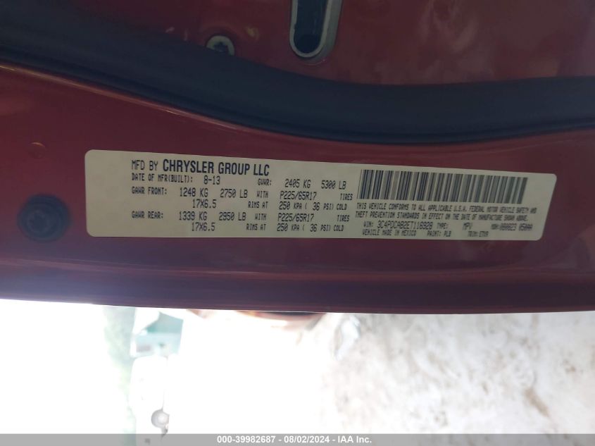 2014 Dodge Journey Se VIN: 3C4PDCAB2ET116928 Lot: 39982687