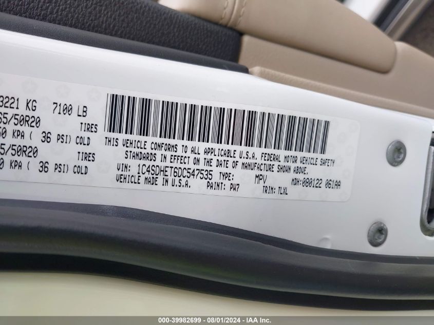 2013 Dodge Durango Citadel VIN: 1C4SDHET6DC547535 Lot: 39982699