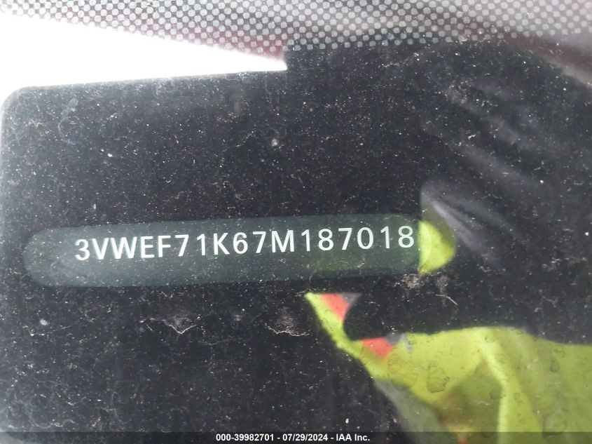 2007 Volkswagen Jetta Wolfsburg Edition VIN: 3VWEF71K67M187018 Lot: 39982701