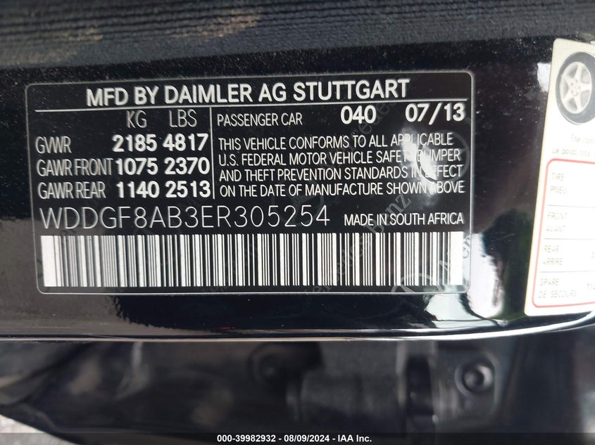 2014 Mercedes-Benz C 300 Luxury 4Matic/Sport 4Matic VIN: WDDGF8AB3ER305254 Lot: 39982932