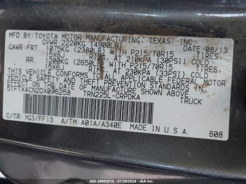 5TFTX4CN2DX036258 2013 Toyota Tacoma