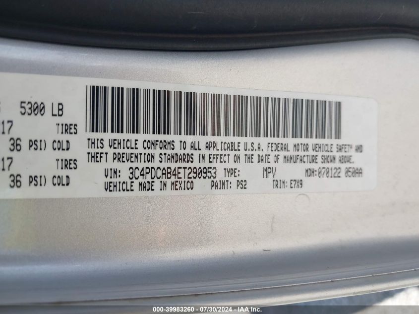 2014 Dodge Journey Se VIN: 3C4PDCAB4ET290953 Lot: 39983260