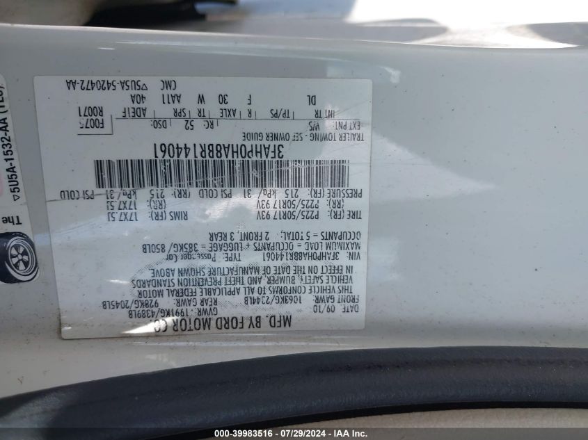 2011 Ford Fusion Se VIN: 3FAHP0HA8BR144061 Lot: 39983516