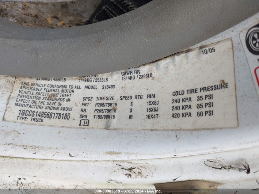 2006 Chevrolet Colorado Work Truck VIN: 1GCCS148568178185 Lot: 39983519