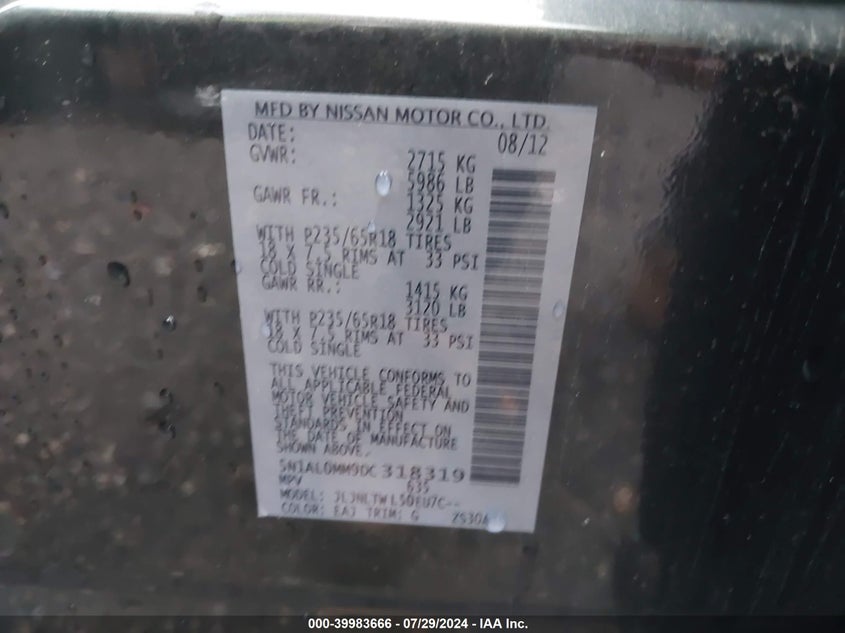 2013 INFINITI JX35 - 5N1AL0MM9DC318319