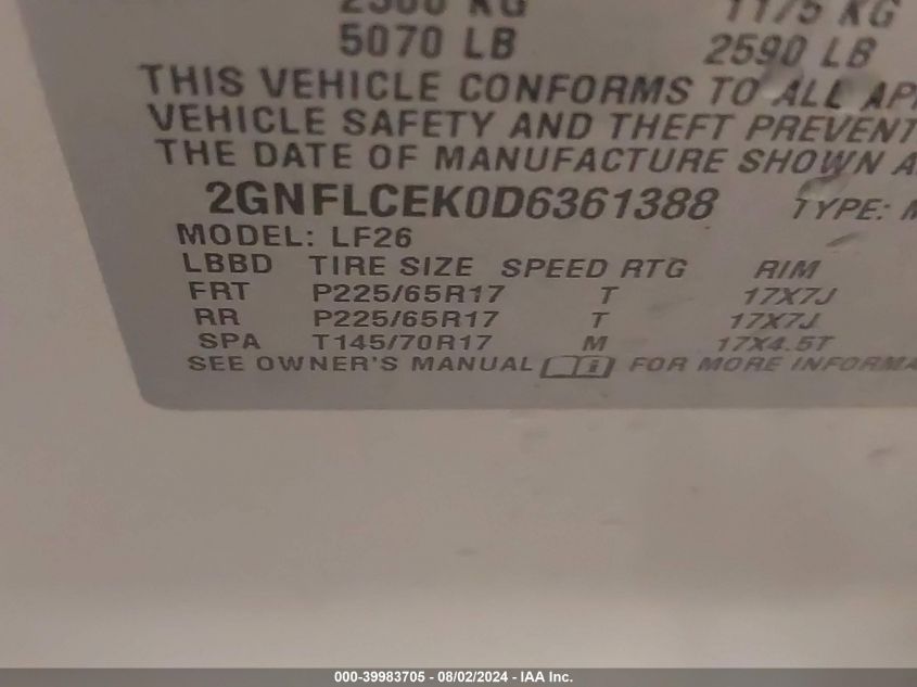 2013 Chevrolet Equinox Ls VIN: 2GNFLCEK0D6361388 Lot: 39983705