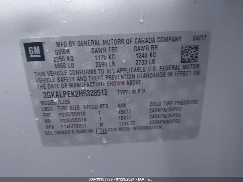 2017 GMC TERRAIN SLT - 2GKALPEK2H6328512