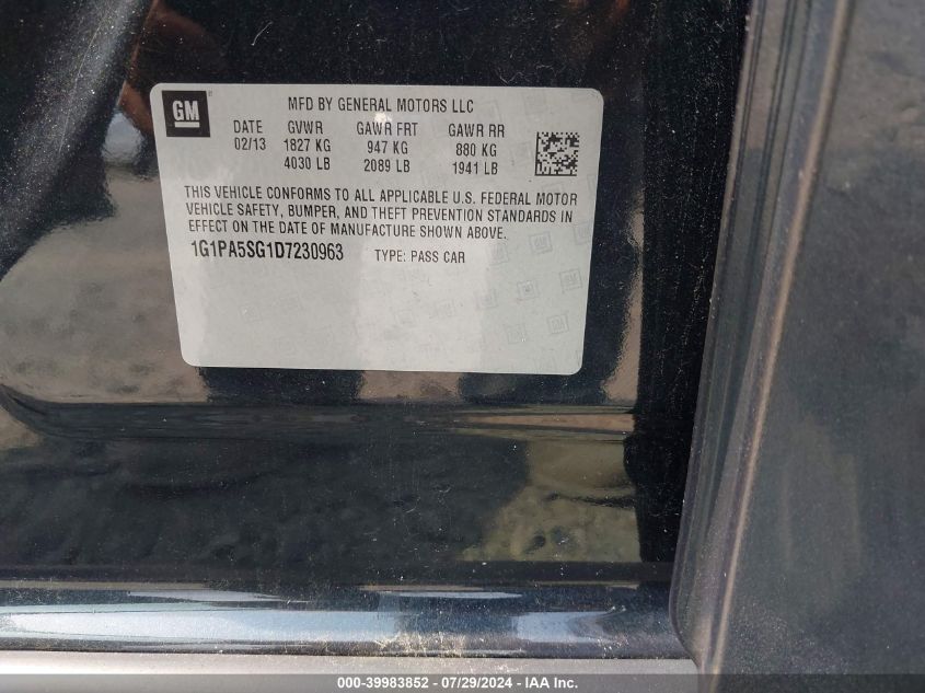 2013 Chevrolet Cruze Ls Auto VIN: 1G1PA5SG1D7230963 Lot: 39983852