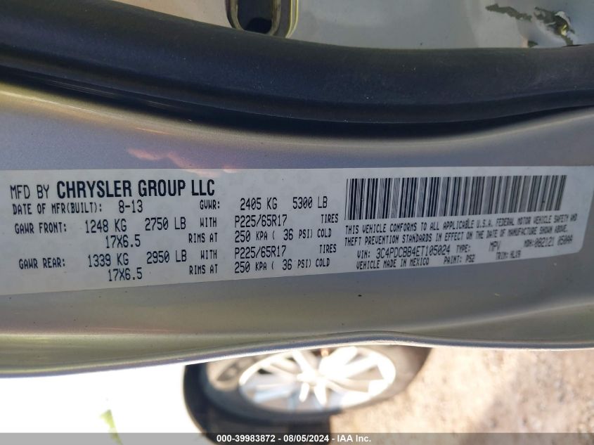 2014 Dodge Journey Sxt VIN: 3C4PDCBB4ET105024 Lot: 39983872