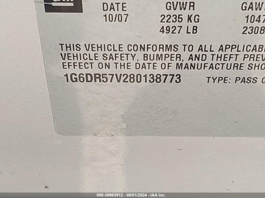 2008 Cadillac Cts Standard VIN: 1G6DR57V280138773 Lot: 39983912