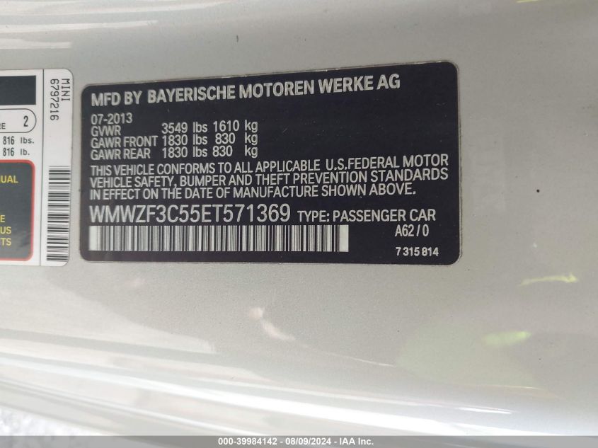 2014 Mini Cooper Clubman VIN: WMWZF3C55ET571369 Lot: 39984142