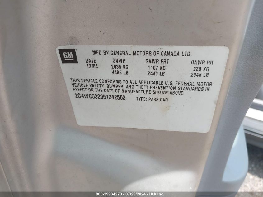 2005 Buick Lacrosse Cx VIN: 2G4WC532951242563 Lot: 39984270