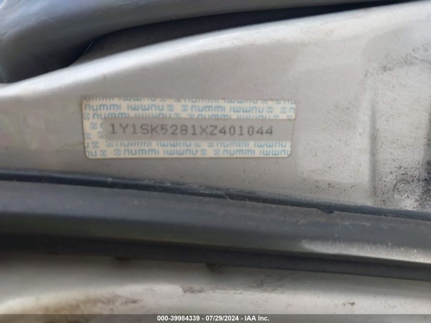 1999 Chevrolet Prizm VIN: 1Y1SK5281XZ401044 Lot: 39984339