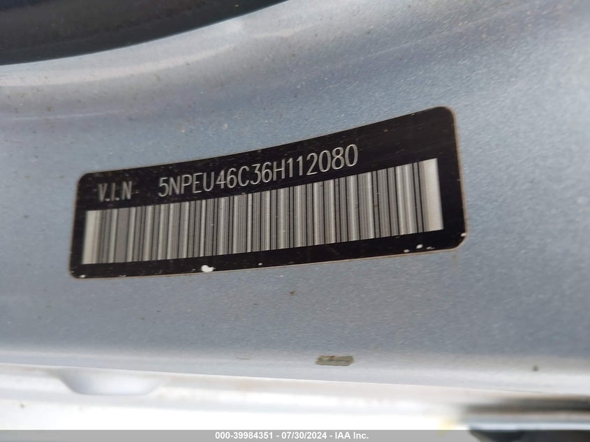 2006 Hyundai Sonata Gls VIN: 5NPEU46C36H112080 Lot: 39984351