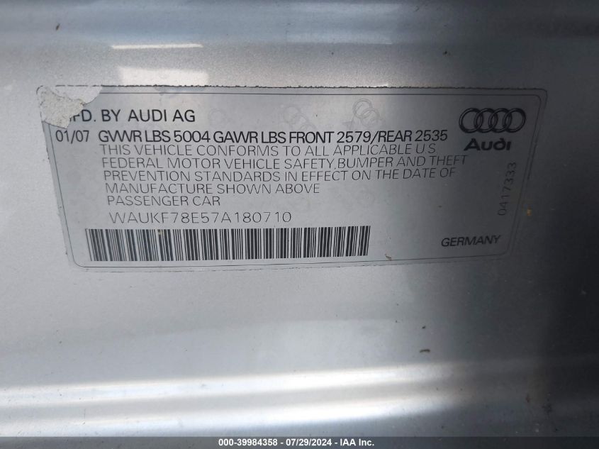 WAUKF78E57A180710 2007 Audi A4 2.0T Avant