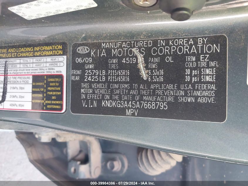 2010 Kia Sportage Lx VIN: KNDKG3A45A7668795 Lot: 39984386
