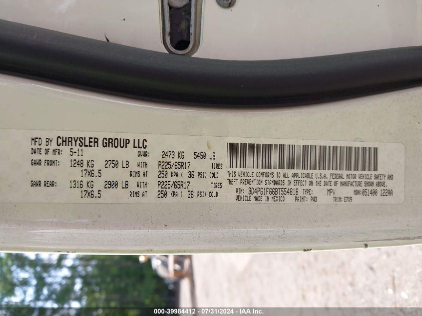 2011 Dodge Journey Mainstreet VIN: 3D4PG1FG6BT554818 Lot: 39984412