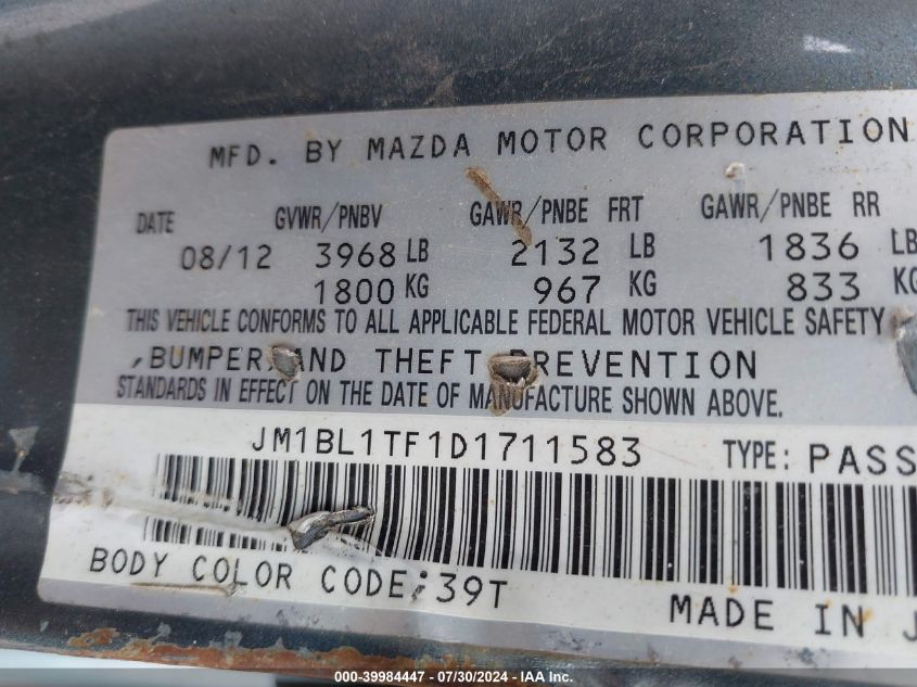 JM1BL1TF1D1711583 | 2013 MAZDA MAZDA3