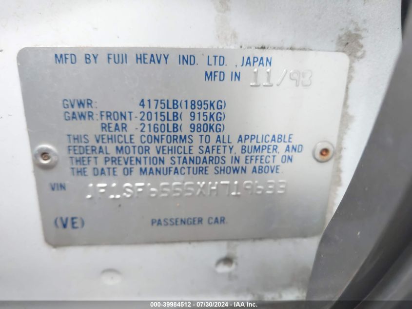 1999 Subaru Forester S/S Limited VIN: JF1SF6555XH719633 Lot: 39984512