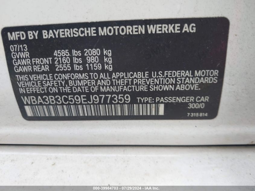 2014 BMW 328I xDrive VIN: WBA3B3C59EJ977359 Lot: 39984703