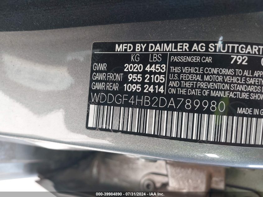 2013 Mercedes-Benz C 250 Luxury/Sport VIN: WDDGF4HB2DA789980 Lot: 39984890