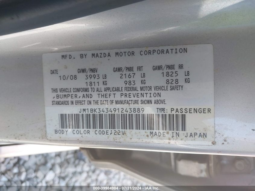 2009 Mazda Mazda3 S Touring VIN: JM1BK343491243889 Lot: 39984984