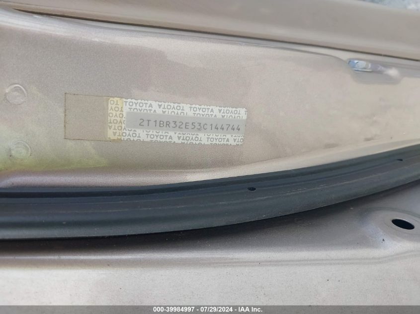2003 Toyota Corolla Ce/Le/S VIN: 2T1BR32E53C144744 Lot: 39984997