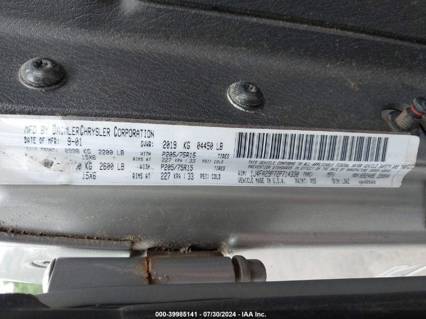 2002 Jeep Wrangler Se VIN: 1J4FA29P72P714330 Lot: 39985141