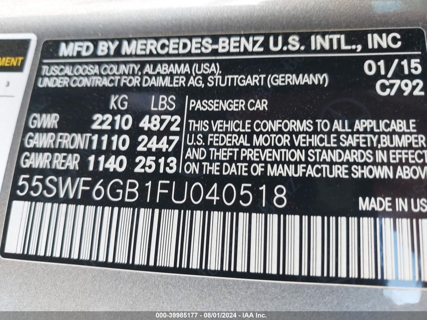 2015 MERCEDES-BENZ C 400 4MATIC - 55SWF6GB1FU040518