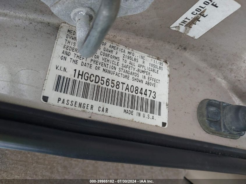 1996 Honda Accord Ex/Ex-R VIN: 1HGCD5658TA084473 Lot: 39985182