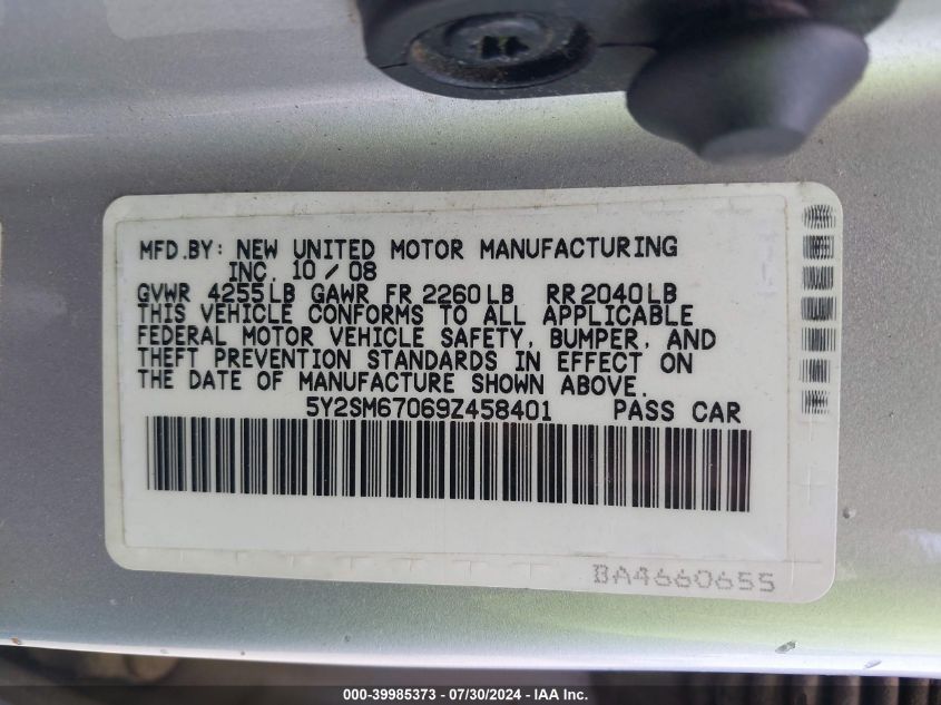 2009 Pontiac Vibe VIN: 5Y2SM67069Z458401 Lot: 39985373