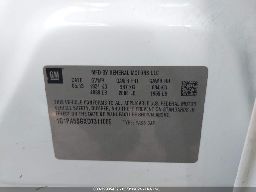 2013 Chevrolet Cruze Ls Auto VIN: 1G1PA5SGXD7311069 Lot: 39985407