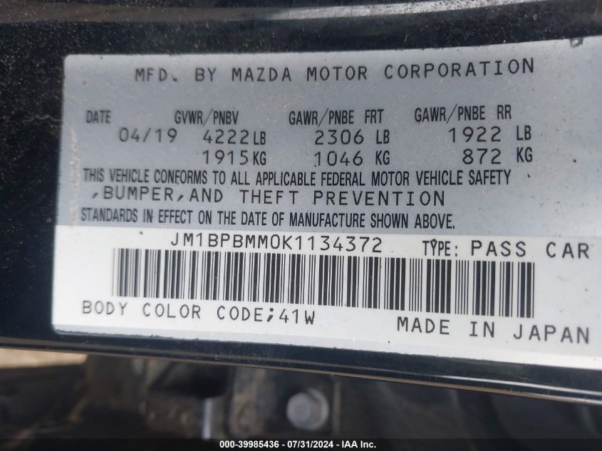 JM1BPBMM0K1134372 2019 Mazda Mazda3 Preferred Package