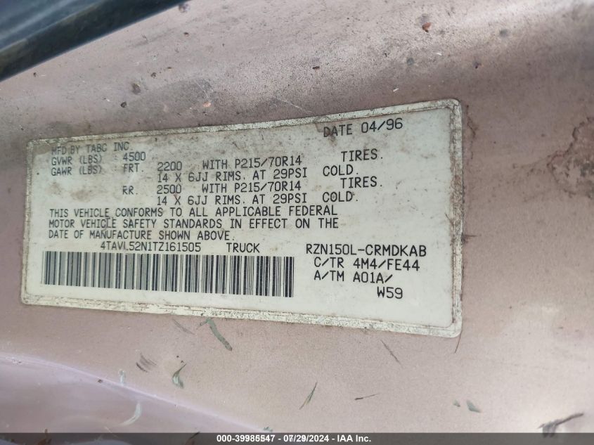 1996 Toyota Tacoma Xtracab VIN: 4TAVL52N1TZ161505 Lot: 39985547
