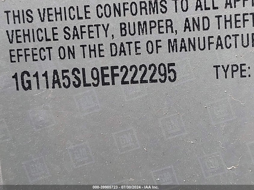 2014 Chevrolet Malibu 1Fl VIN: 1G11A5SL9EF222295 Lot: 39985723