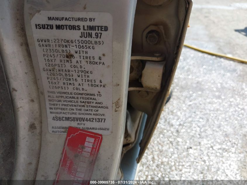 1997 Honda Passport Ex/Lx VIN: 4S6CM58V0V4421377 Lot: 39985735