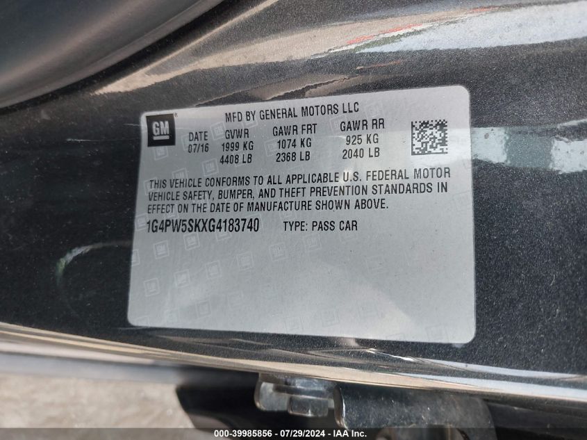 2016 Buick Verano Sport Touring Group VIN: 1G4PW5SKXG4183740 Lot: 39985856