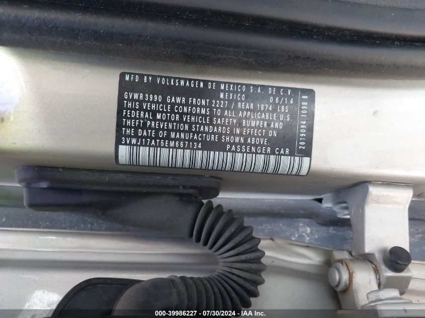 2014 Volkswagen Beetle VIN: 3VWJ17AT5EM667134 Lot: 39986227