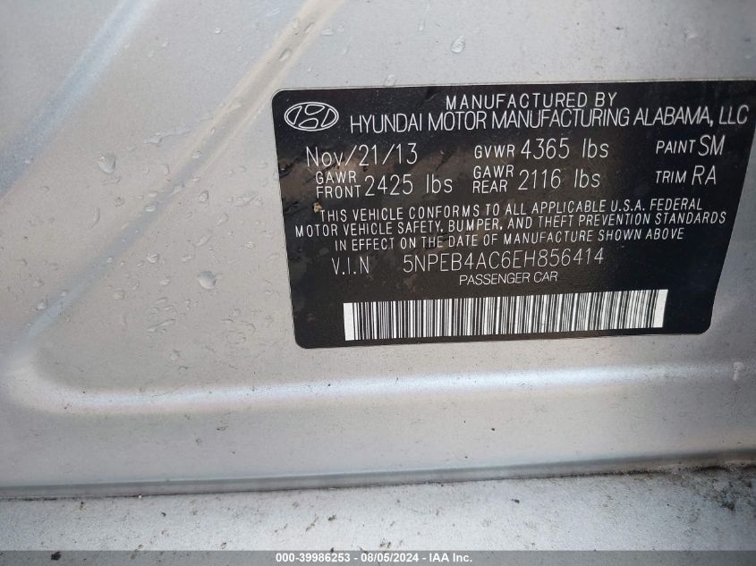 2014 HYUNDAI SONATA GLS - 5NPEB4AC6EH856414